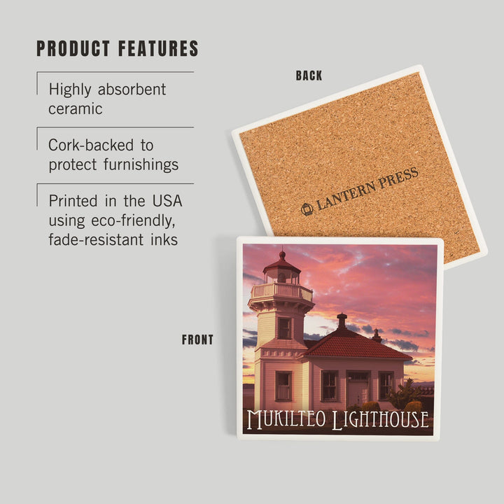 Mukilteo Lighthouse, Washington, Sunset, Coasters Coasters Lantern Press
