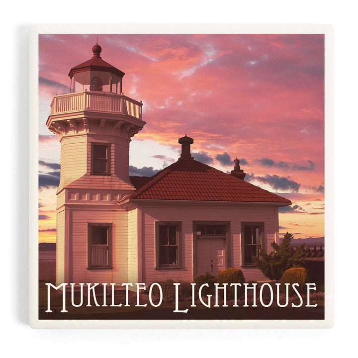 Mukilteo Lighthouse, Washington, Sunset, Coasters Coasters Lantern Press Coaster