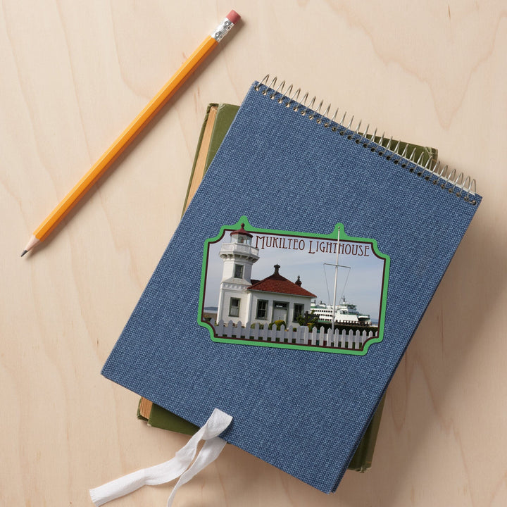 Mukilteo, Washington, Mukilteo Lighthouse and Ferry, Contour, Vinyl Sticker Sticker Lantern Press