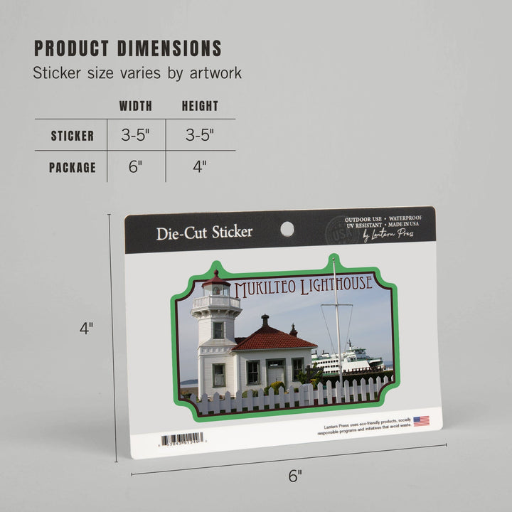 Mukilteo, Washington, Mukilteo Lighthouse and Ferry, Contour, Vinyl Sticker Sticker Lantern Press