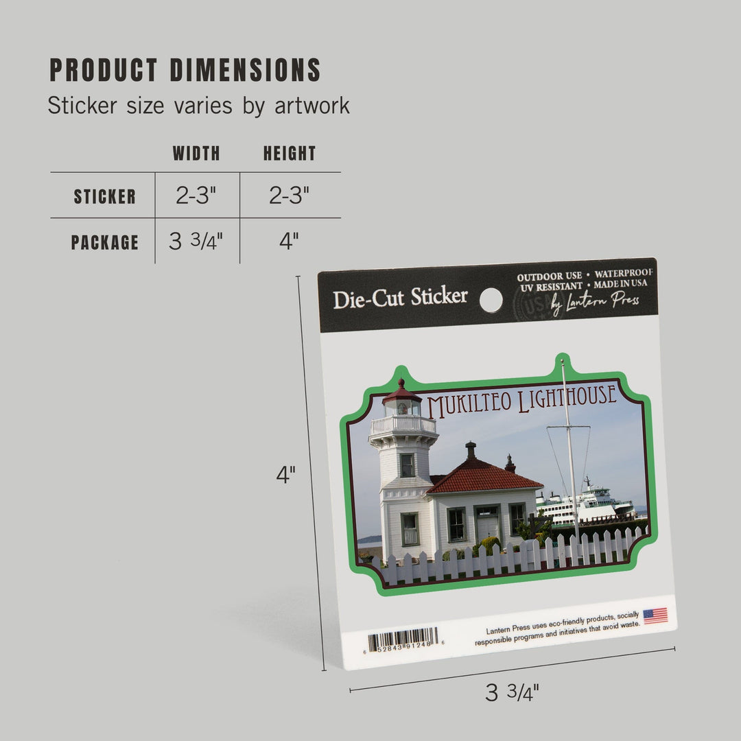 Mukilteo, Washington, Mukilteo Lighthouse and Ferry, Contour, Vinyl Sticker Sticker Lantern Press