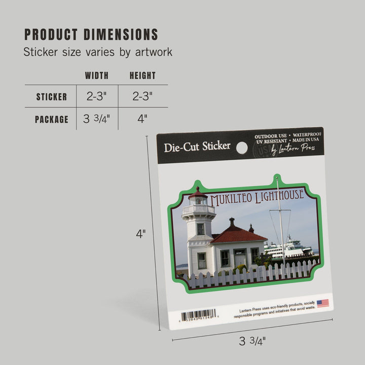 Mukilteo, Washington, Mukilteo Lighthouse and Ferry, Contour, Vinyl Sticker Sticker Lantern Press