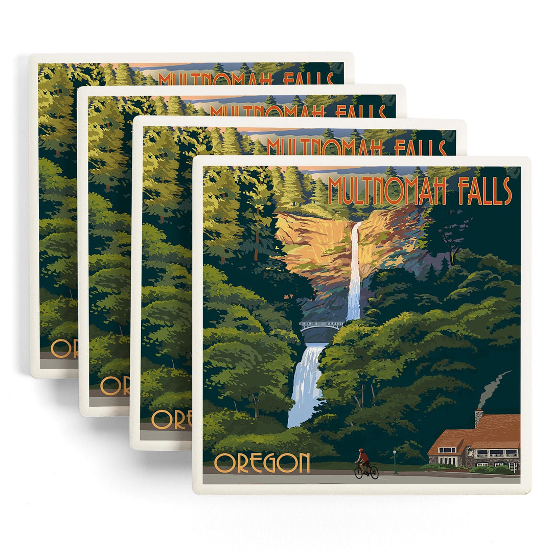Multnomah Falls, Oregon, Fall Colors, Coasters Coasters Lantern Press