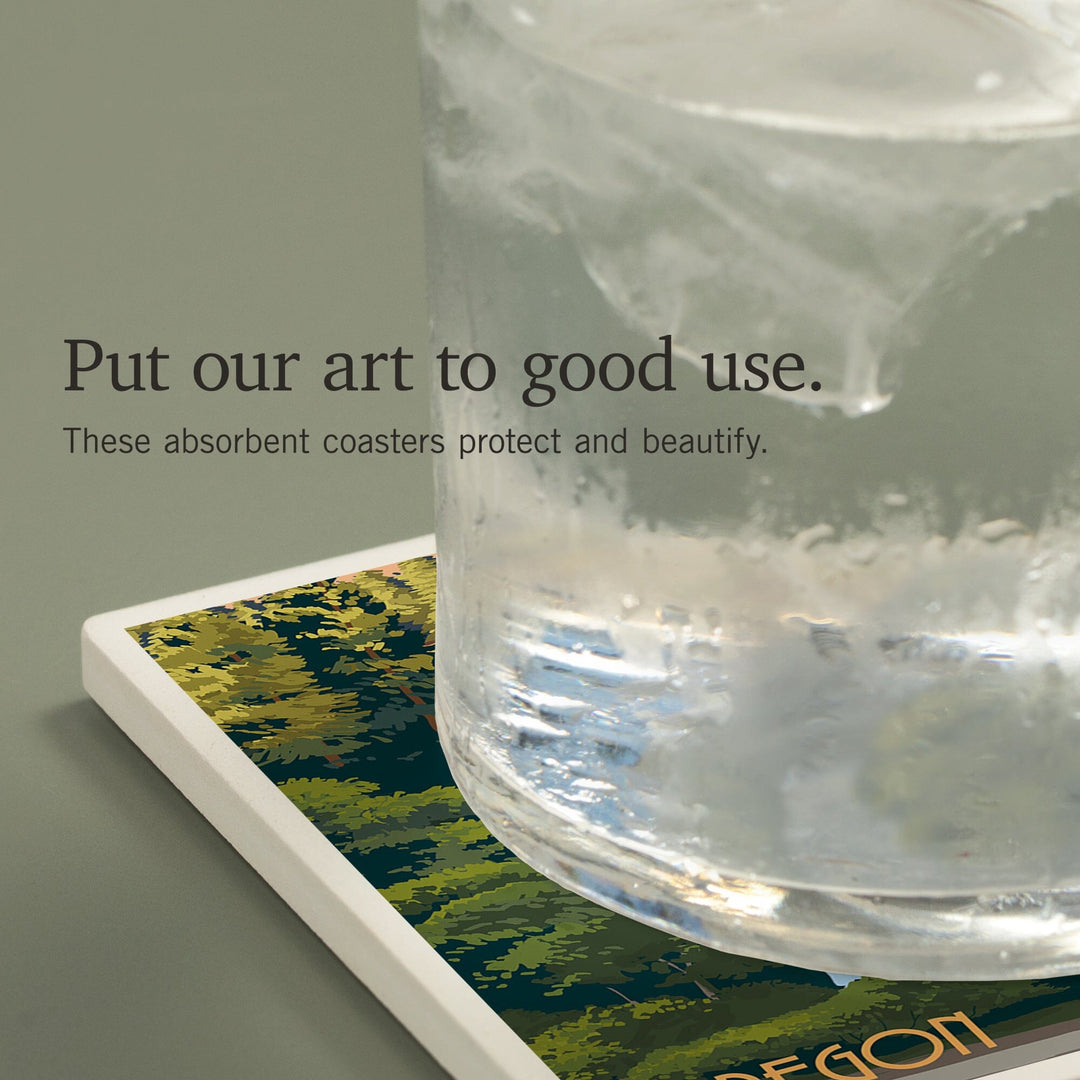 Multnomah Falls, Oregon, Fall Colors, Coasters Coasters Lantern Press