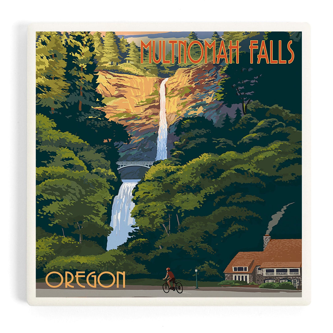 Multnomah Falls, Oregon, Fall Colors, Coasters Coasters Lantern Press Coaster