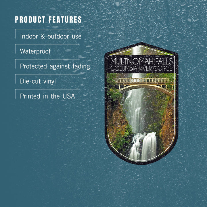 Multnomah Falls, Oregon, Fall Colors, Contour, Lantern Press Photography, Vinyl Sticker Sticker Lantern Press