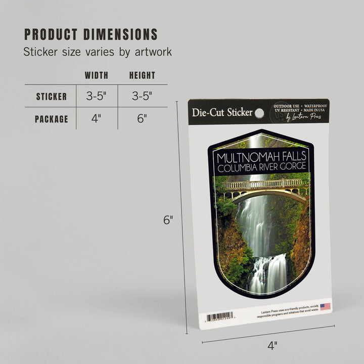 Multnomah Falls, Oregon, Fall Colors, Contour, Lantern Press Photography, Vinyl Sticker Sticker Lantern Press