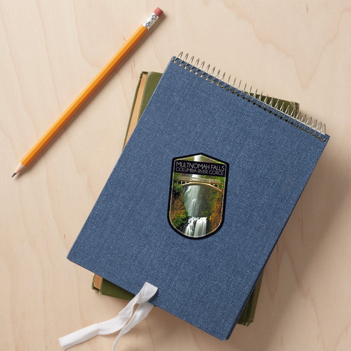 Multnomah Falls, Oregon, Fall Colors, Contour, Lantern Press Photography, Vinyl Sticker Sticker Lantern Press