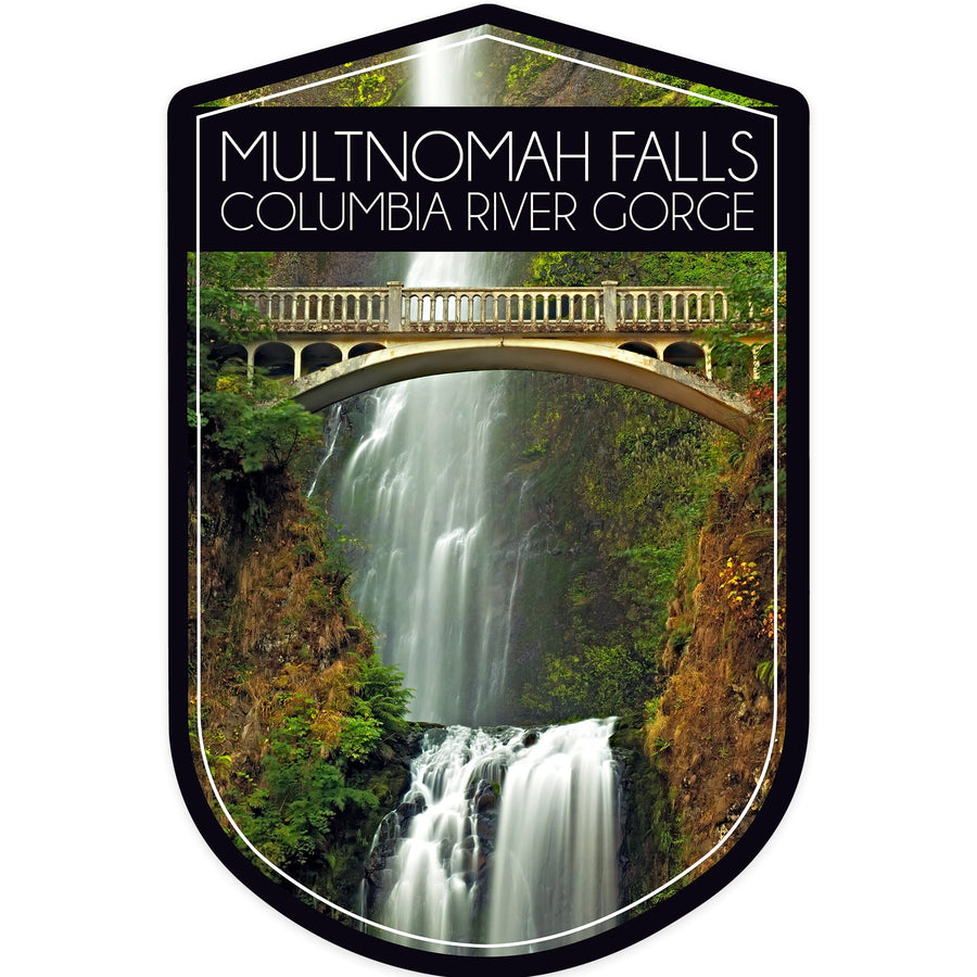 Multnomah Falls, Oregon, Fall Colors, Contour, Lantern Press Photography, Vinyl Sticker Sticker Lantern Press