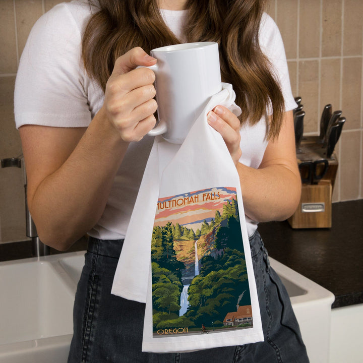 Multnomah Falls, Oregon, Fall Colors, Organic Cotton Kitchen Tea Towels Kitchen Lantern Press