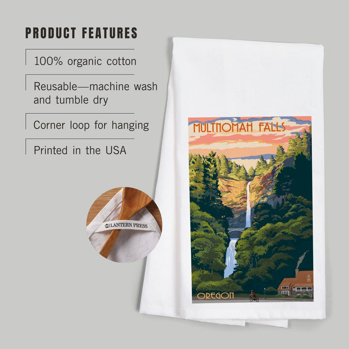Multnomah Falls, Oregon, Fall Colors, Organic Cotton Kitchen Tea Towels Kitchen Lantern Press