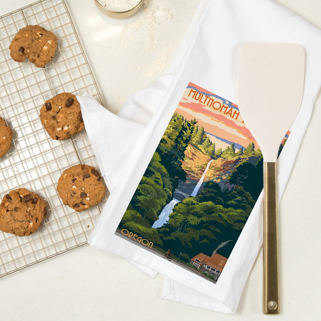 Multnomah Falls, Oregon, Fall Colors, Organic Cotton Kitchen Tea Towels Kitchen Lantern Press