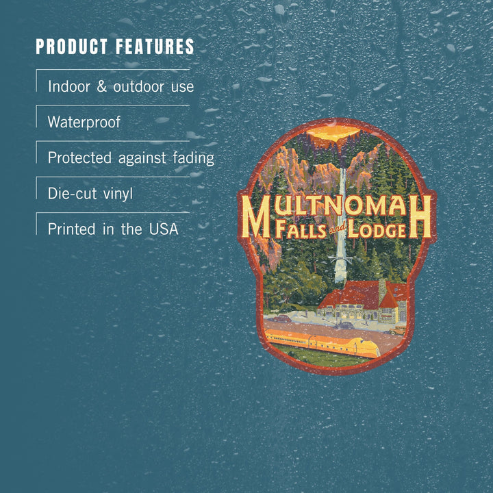 Multnomah Falls, Oregon, Falls and Lodge, Contour, Vinyl Sticker Sticker Lantern Press