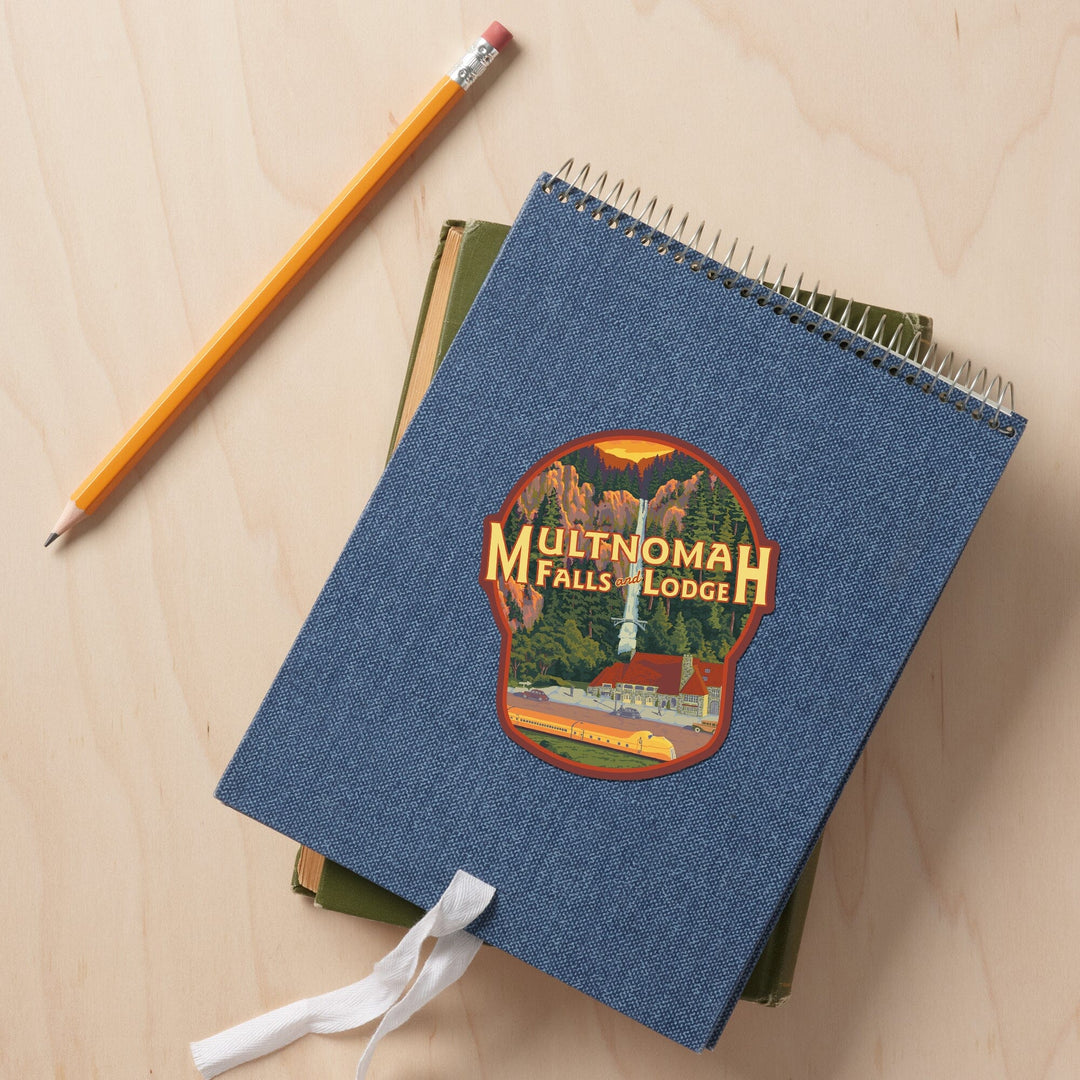 Multnomah Falls, Oregon, Falls and Lodge, Contour, Vinyl Sticker Sticker Lantern Press