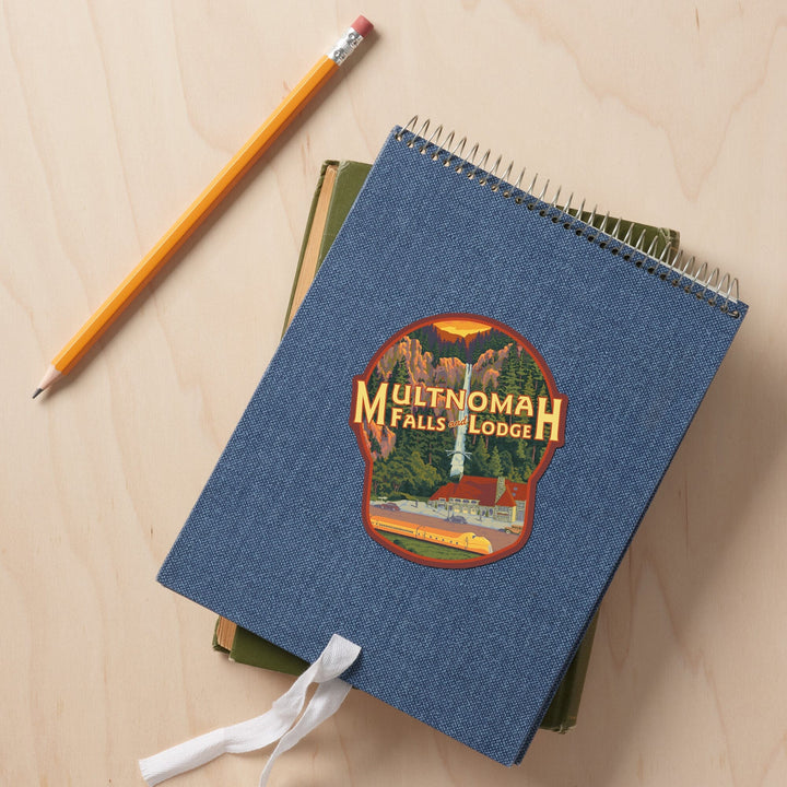 Multnomah Falls, Oregon, Falls and Lodge, Contour, Vinyl Sticker Sticker Lantern Press
