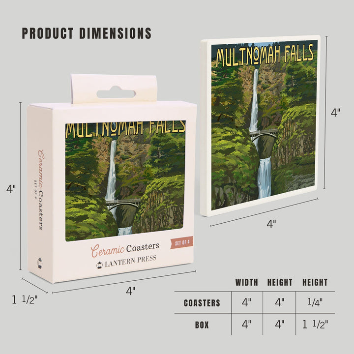 Multnomah Falls, Oregon, Summer View, Coasters Coasters Lantern Press