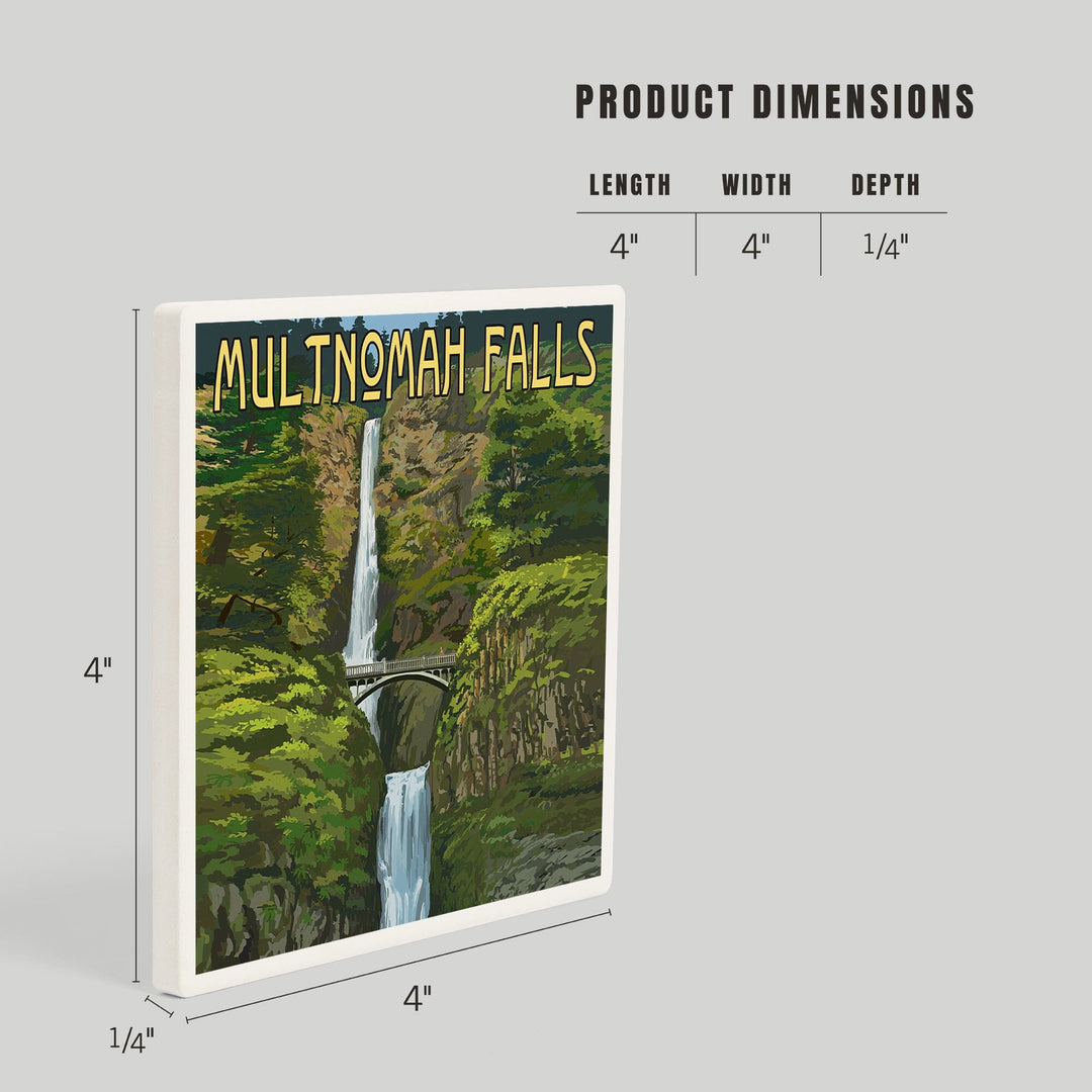 Multnomah Falls, Oregon, Summer View, Coasters Coasters Lantern Press