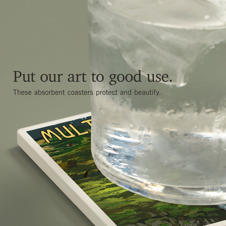 Multnomah Falls, Oregon, Summer View, Coasters Coasters Lantern Press