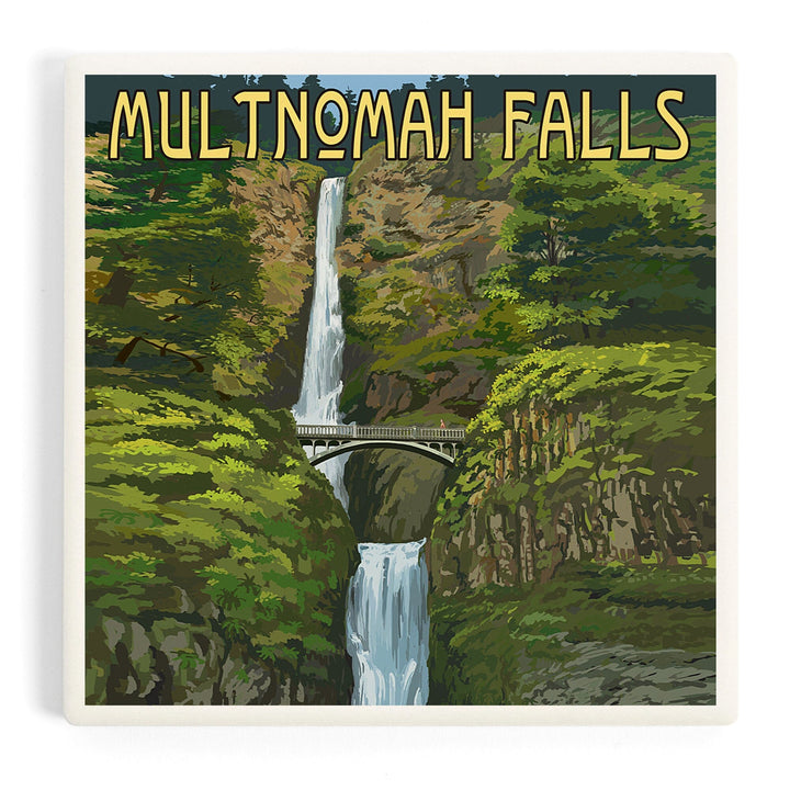 Multnomah Falls, Oregon, Summer View, Coasters Coasters Lantern Press Coaster
