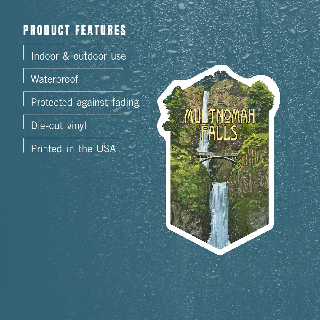 Multnomah Falls, Oregon, Summer View, Contour, Lantern Press Artwork, Vinyl Sticker Sticker Lantern Press