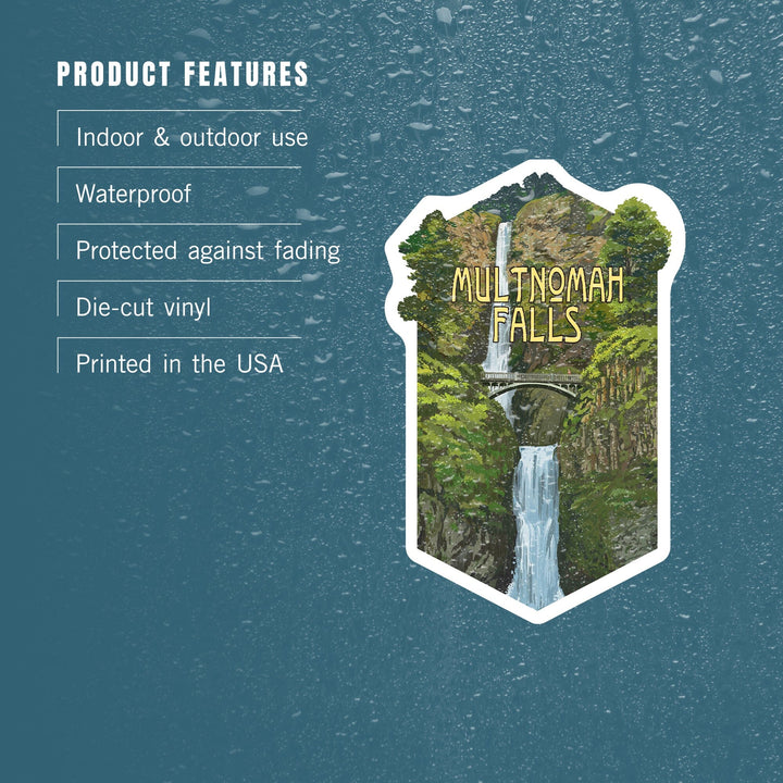 Multnomah Falls, Oregon, Summer View, Contour, Lantern Press Artwork, Vinyl Sticker Sticker Lantern Press