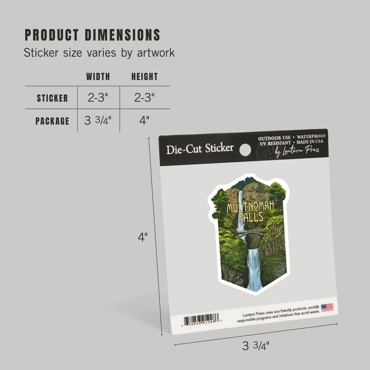 Multnomah Falls, Oregon, Summer View, Contour, Lantern Press Artwork, Vinyl Sticker Sticker Lantern Press
