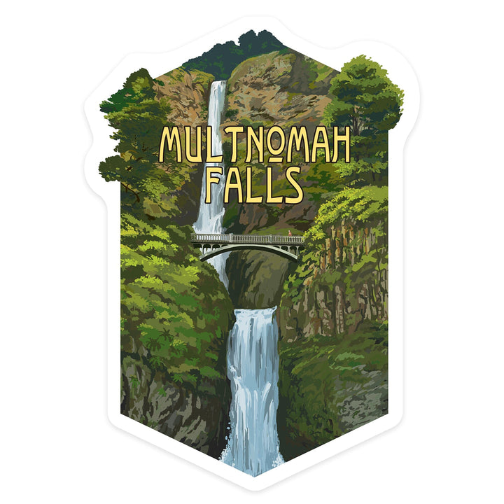 Multnomah Falls, Oregon, Summer View, Contour, Lantern Press Artwork, Vinyl Sticker Sticker Lantern Press