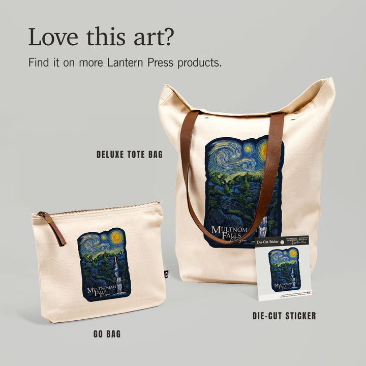 Multnomah Falls, Oregon, Van Gogh Starry Night, Contour, Lantern Press Artwork, Vinyl Sticker Sticker Lantern Press