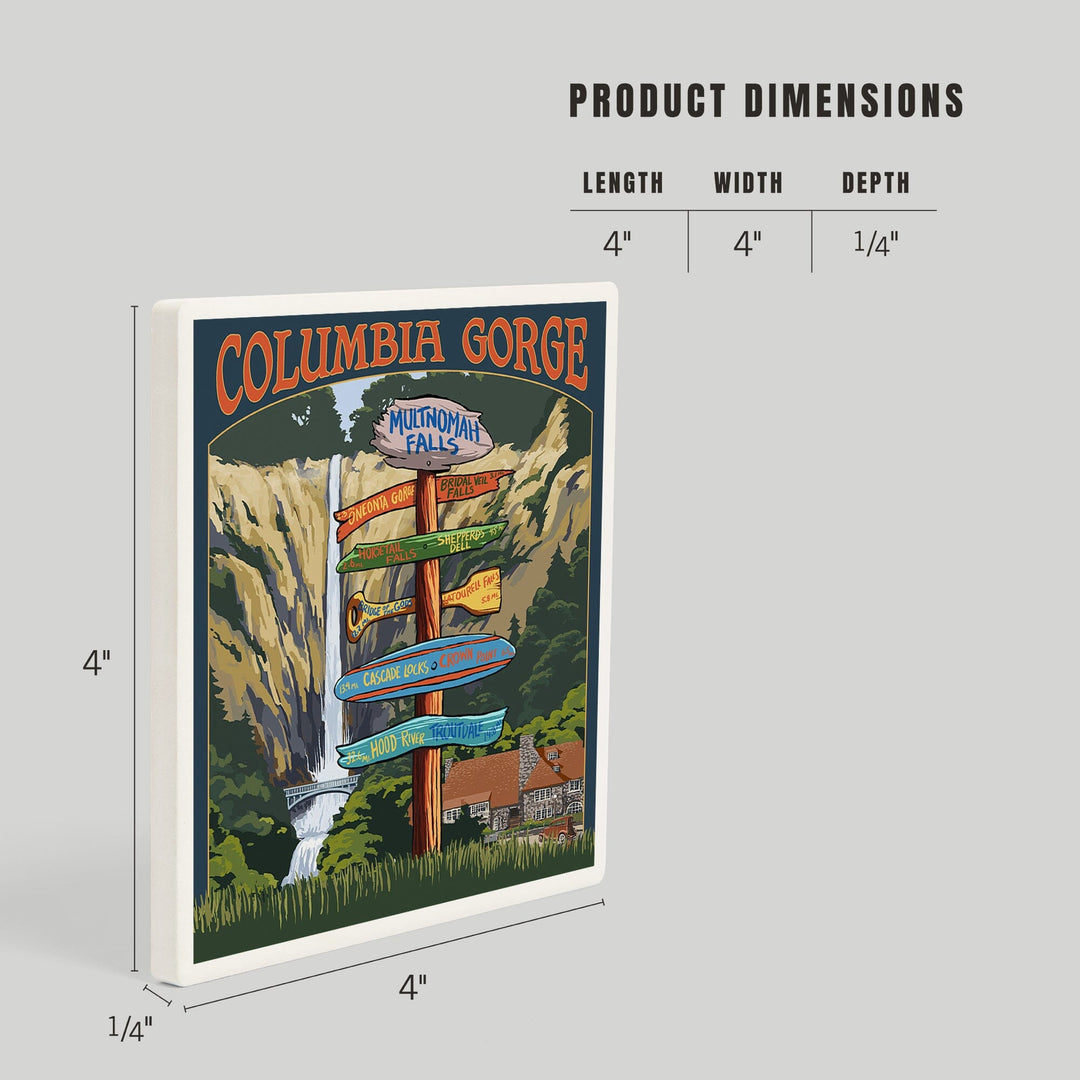 Multnomah Falls Signpost, Columbia Gorge, Oregon, Coasters Coasters Lantern Press