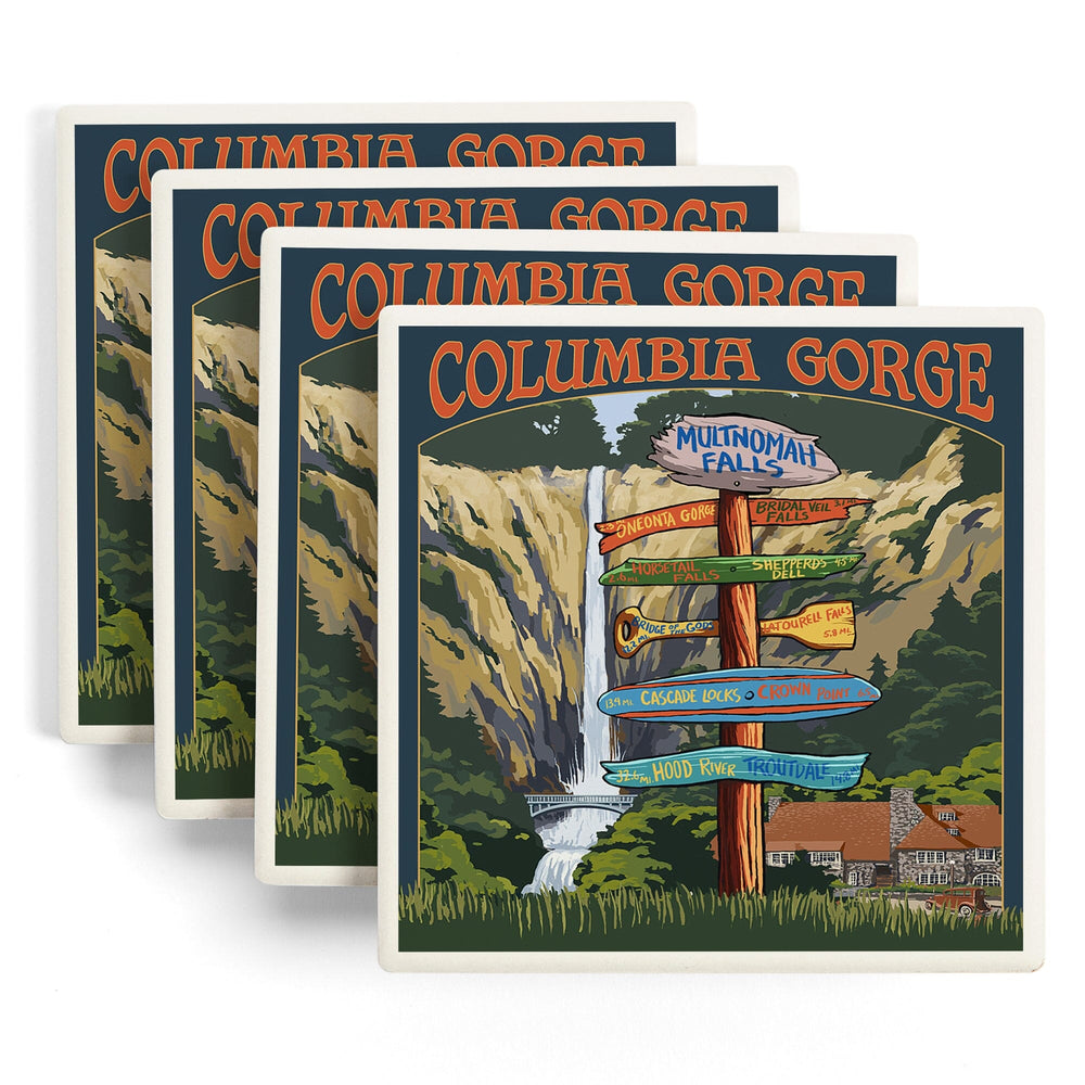 Multnomah Falls Signpost, Columbia Gorge, Oregon, Coasters Coasters Lantern Press