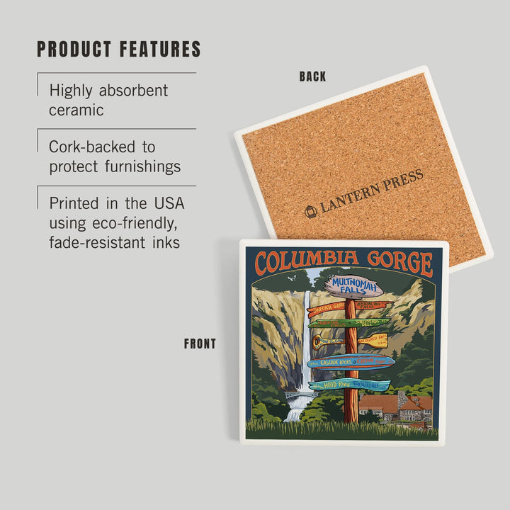 Multnomah Falls Signpost, Columbia Gorge, Oregon, Coasters Coasters Lantern Press