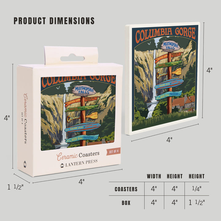 Multnomah Falls Signpost, Columbia Gorge, Oregon, Coasters Coasters Lantern Press