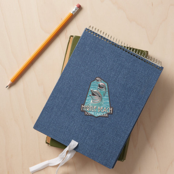 Myrtle Beach, South Carolina, Dolphins, Contour, Vinyl Sticker Sticker Lantern Press