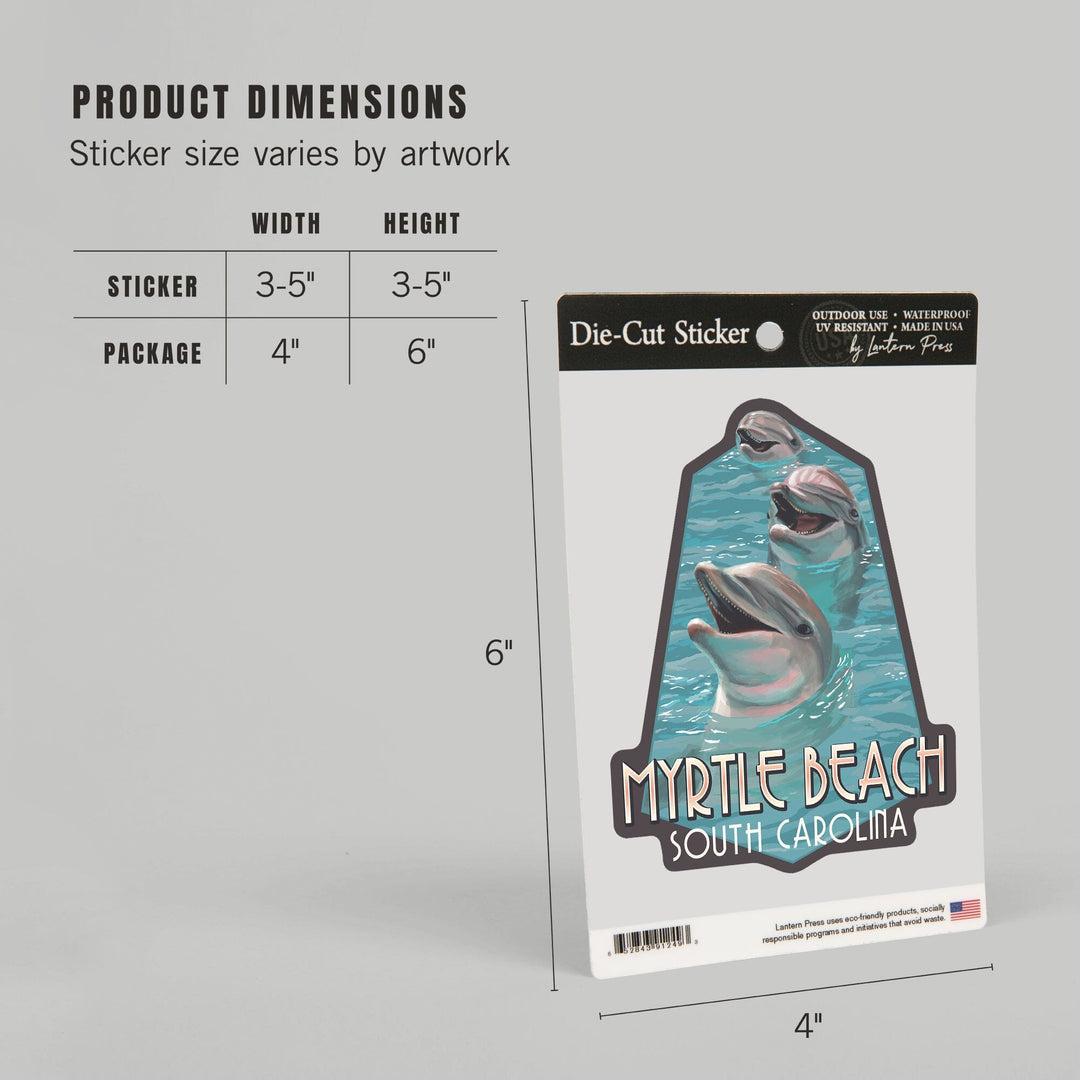 Myrtle Beach, South Carolina, Dolphins, Contour, Vinyl Sticker Sticker Lantern Press