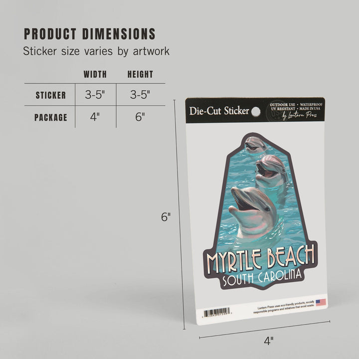 Myrtle Beach, South Carolina, Dolphins, Contour, Vinyl Sticker Sticker Lantern Press