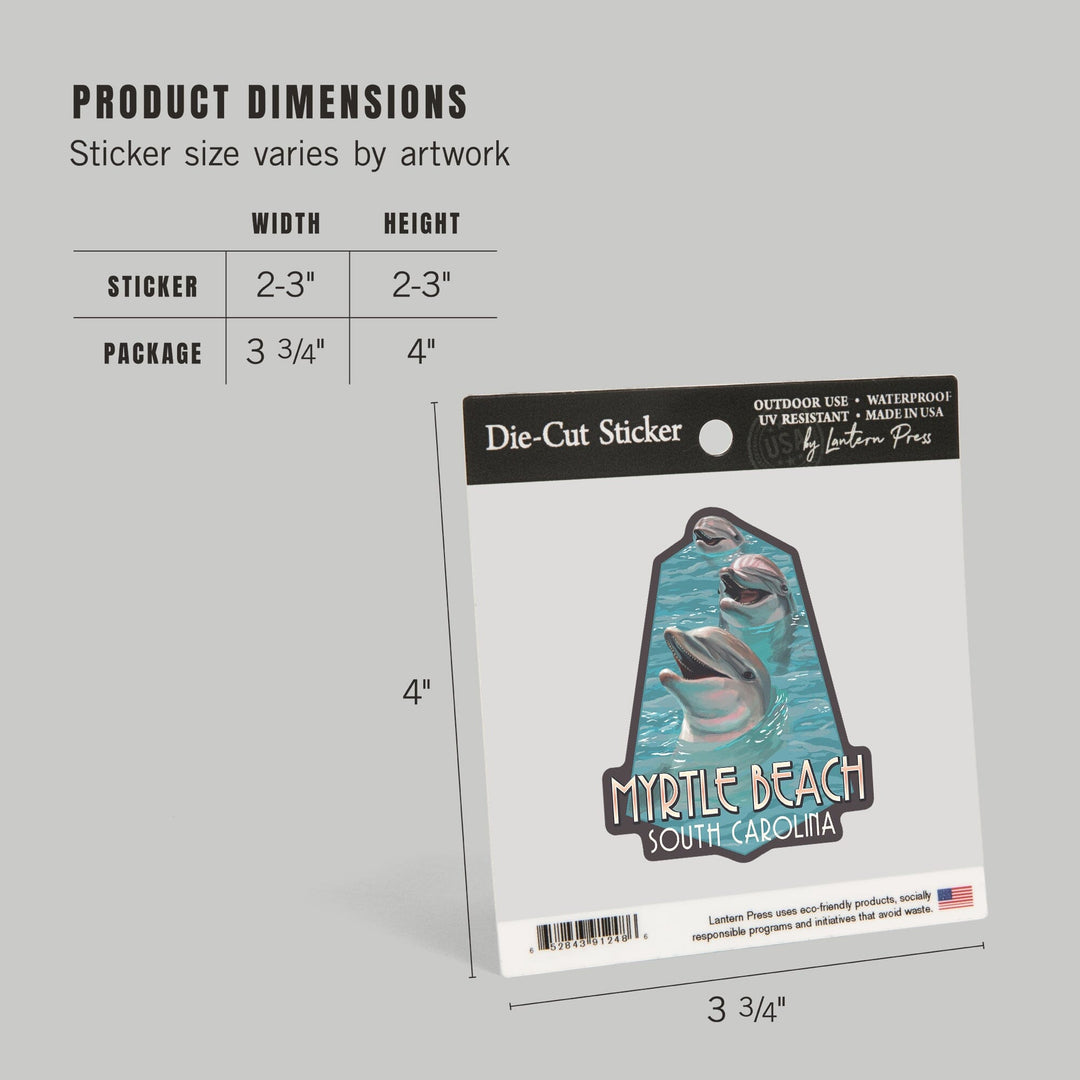 Myrtle Beach, South Carolina, Dolphins, Contour, Vinyl Sticker Sticker Lantern Press