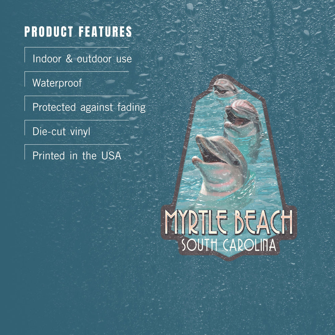 Myrtle Beach, South Carolina, Dolphins, Contour, Vinyl Sticker Sticker Lantern Press