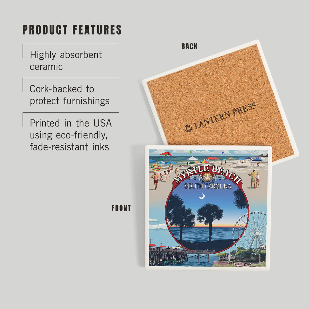 Myrtle Beach, South Carolina, Montage, Coasters Coasters Lantern Press