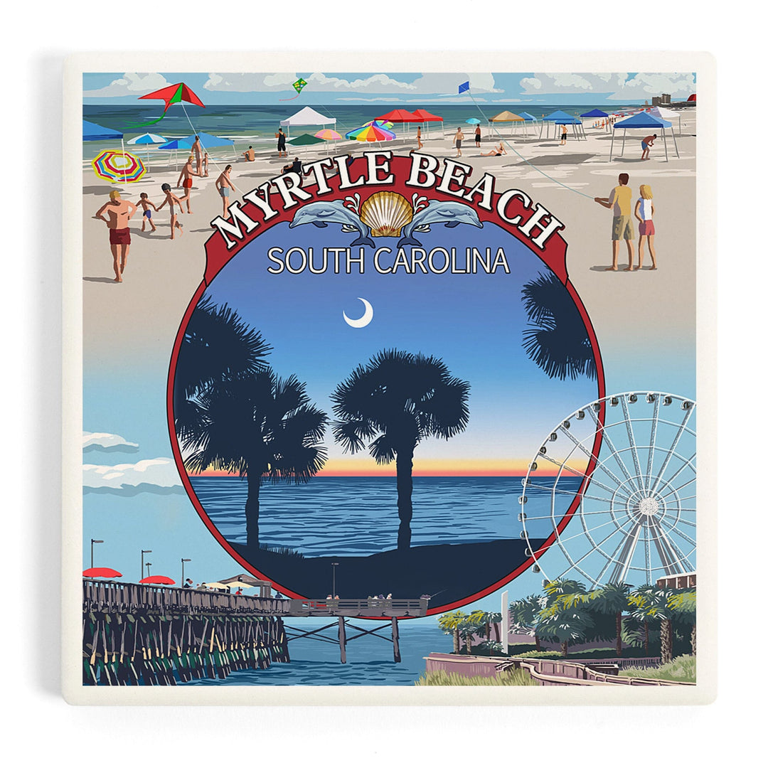 Myrtle Beach, South Carolina, Montage, Coasters Coasters Lantern Press
