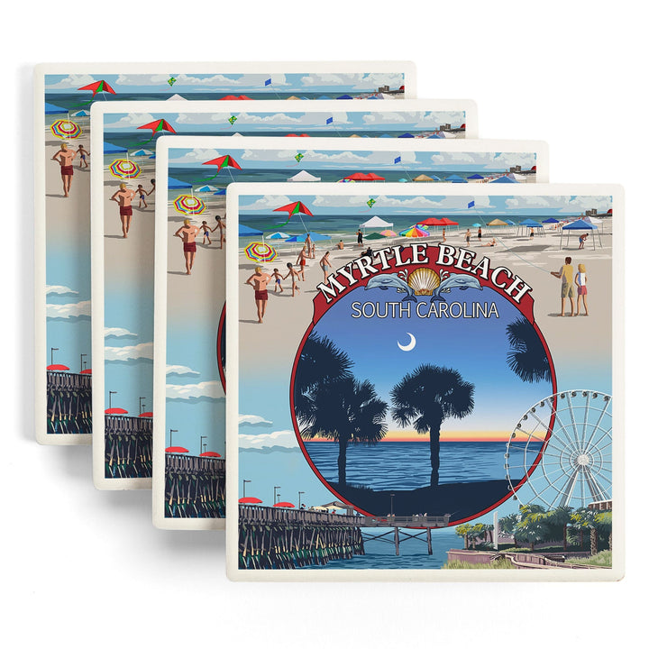 Myrtle Beach, South Carolina, Montage, Coasters Coasters Lantern Press