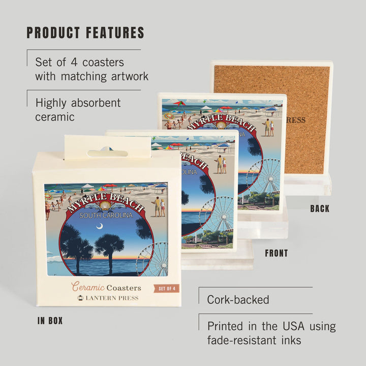 Myrtle Beach, South Carolina, Montage, Coasters Coasters Lantern Press