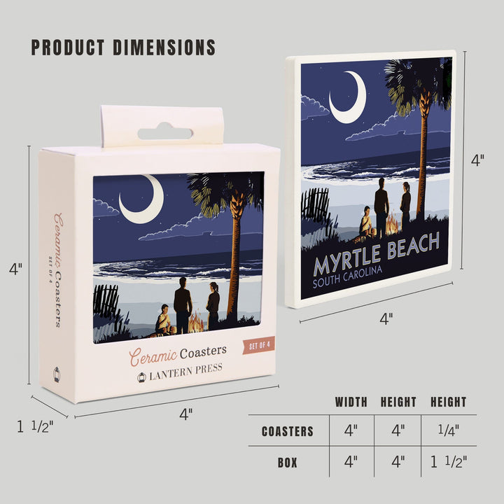 Myrtle Beach, South Carolina, Palmetto Moon and Bonfire, Coasters Coasters Lantern Press