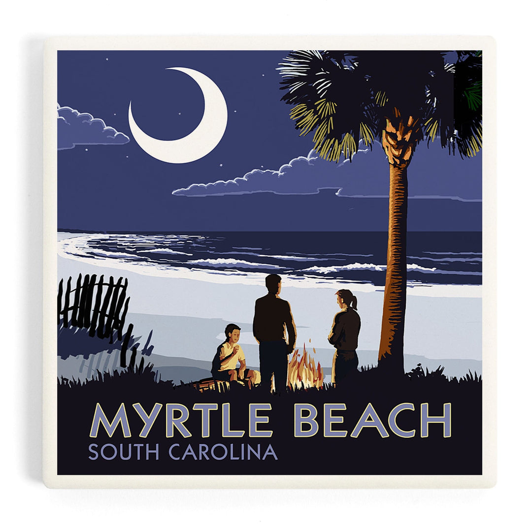 Myrtle Beach, South Carolina, Palmetto Moon and Bonfire, Coasters Coasters Lantern Press