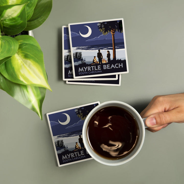 Myrtle Beach, South Carolina, Palmetto Moon and Bonfire, Coasters Coasters Lantern Press