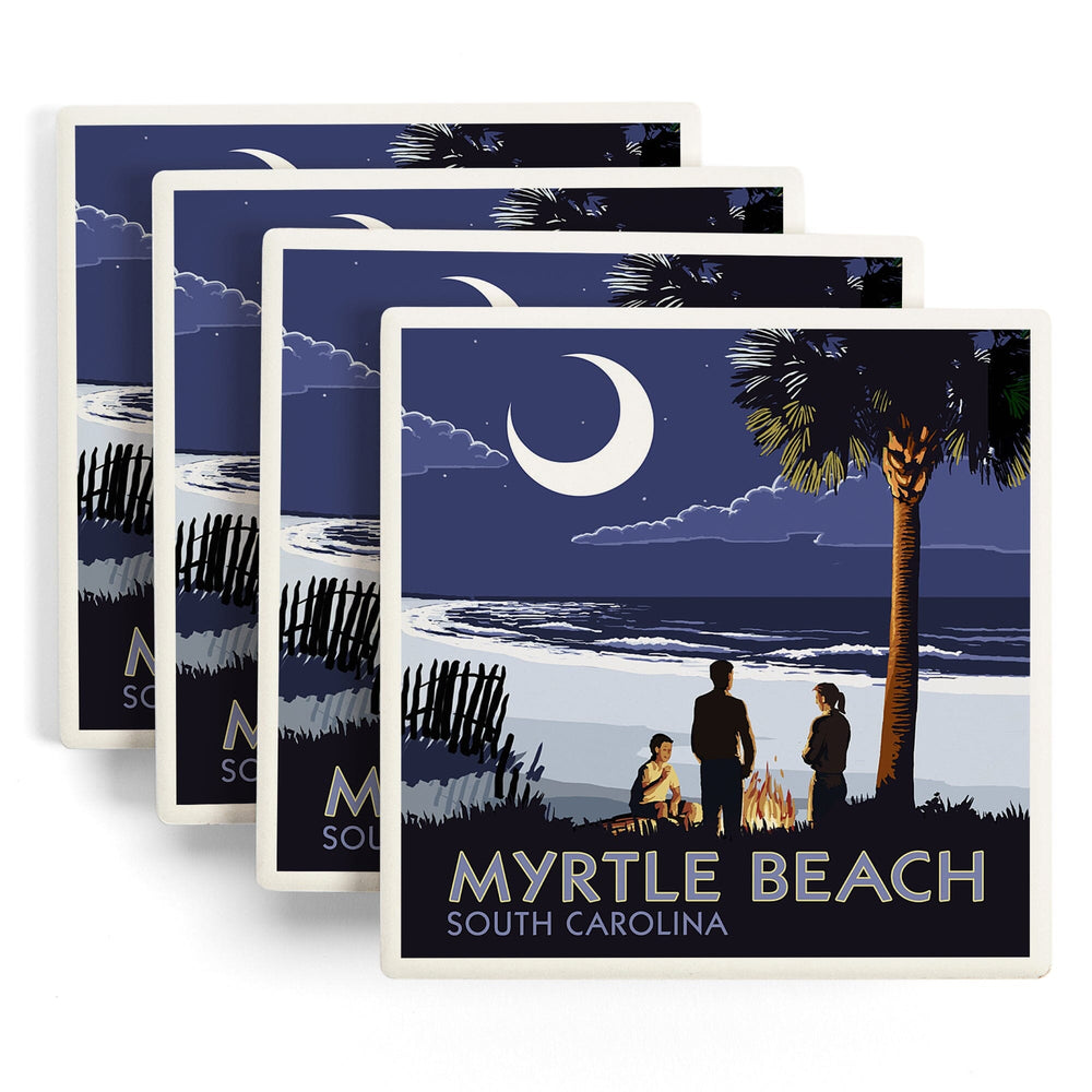 Myrtle Beach, South Carolina, Palmetto Moon and Bonfire, Coasters Coasters Lantern Press