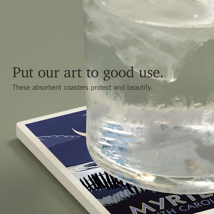 Myrtle Beach, South Carolina, Palmetto Moon and Bonfire, Coasters Coasters Lantern Press