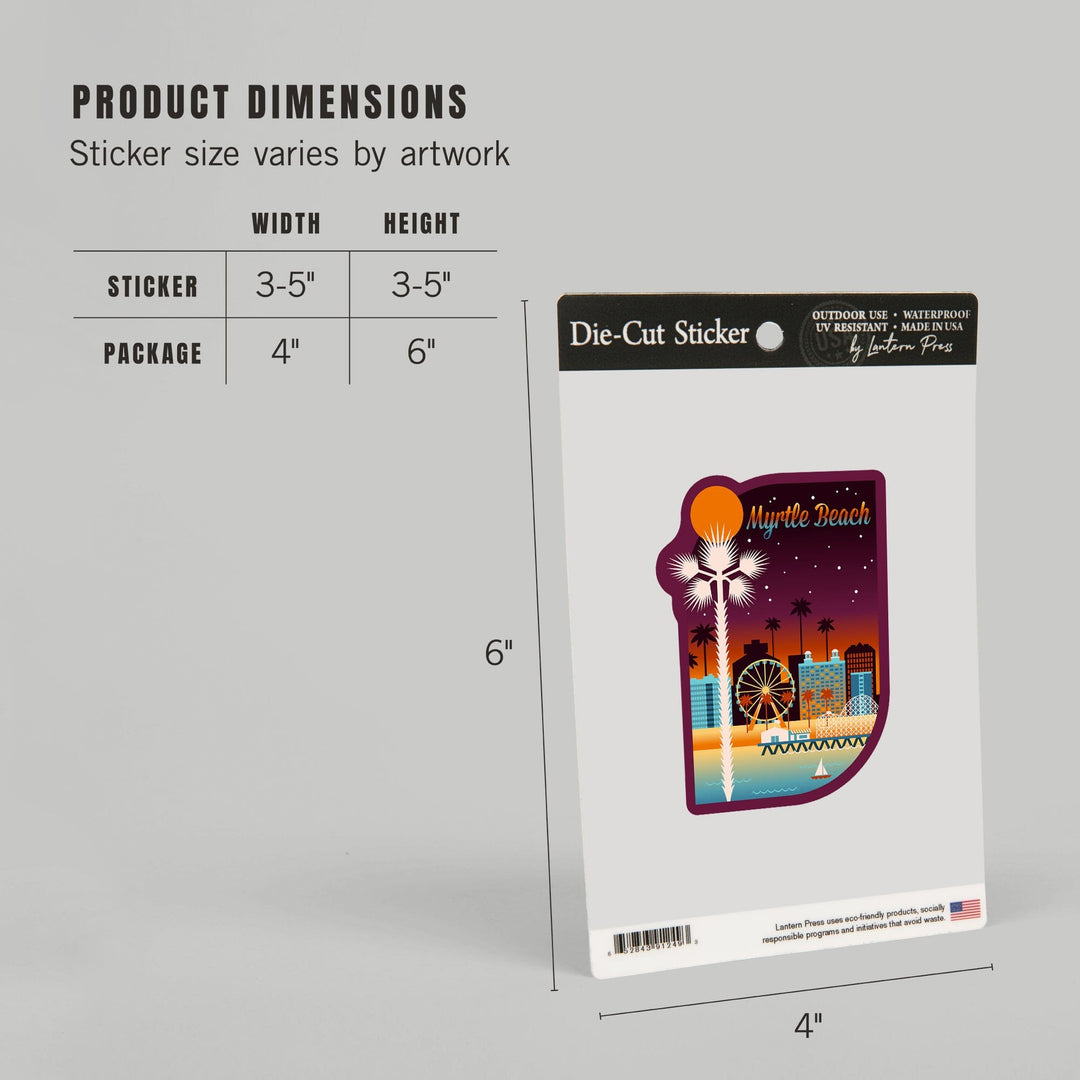 Myrtle Beach, South Carolina, Retro Skyline Chromatic Series, Contour, Vinyl Sticker Sticker Lantern Press