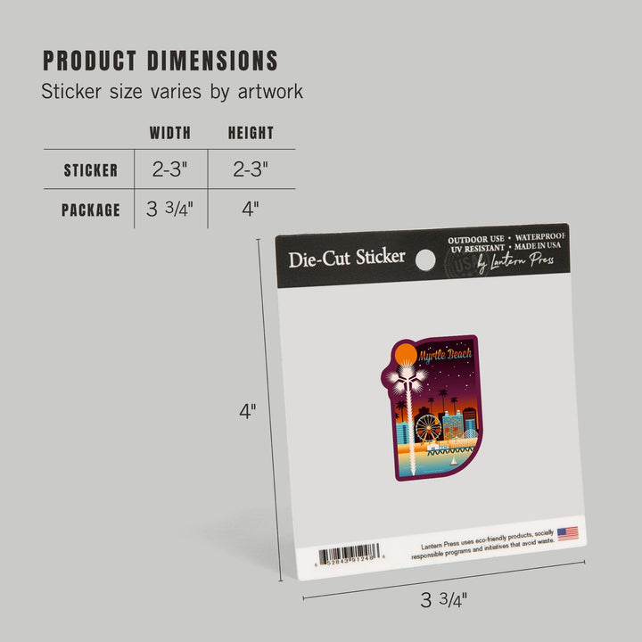 Myrtle Beach, South Carolina, Retro Skyline Chromatic Series, Contour, Vinyl Sticker Sticker Lantern Press