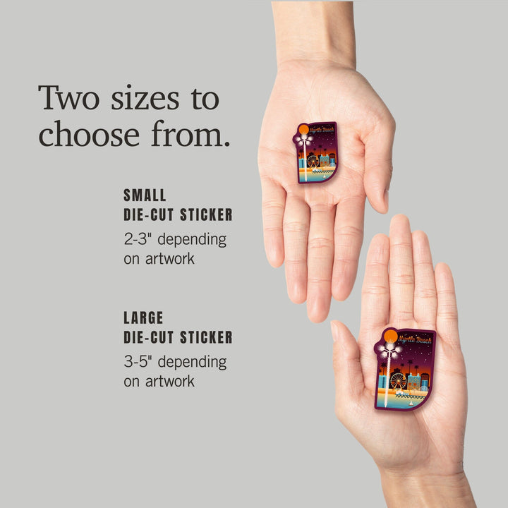 Myrtle Beach, South Carolina, Retro Skyline Chromatic Series, Contour, Vinyl Sticker Sticker Lantern Press