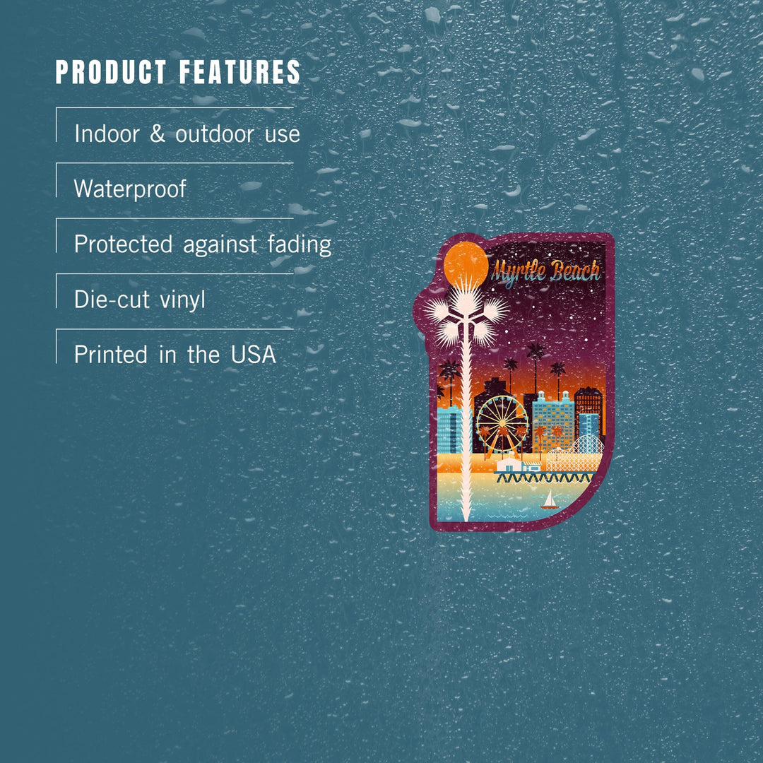 Myrtle Beach, South Carolina, Retro Skyline Chromatic Series, Contour, Vinyl Sticker Sticker Lantern Press